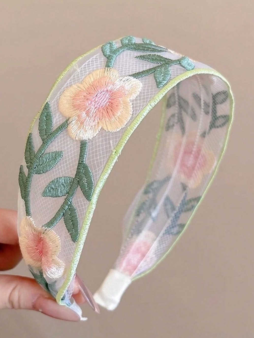 Floral Embroidered Sheer Organza Headband Pastel Flower Hair Accessory